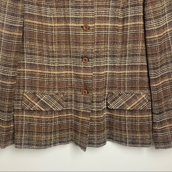 Vintage Plaid Blazer Jacket Brown Tan 14 Plus Size 70’s Preppy Classic Casuall - Picture 9 of 11